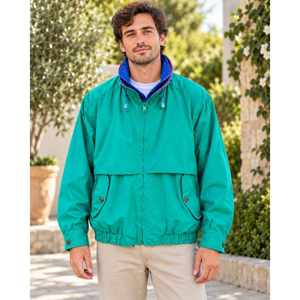 Vintage London Fog Windbreaker Jacket Men M Teal Purple Blue Colorblock 80s 90s